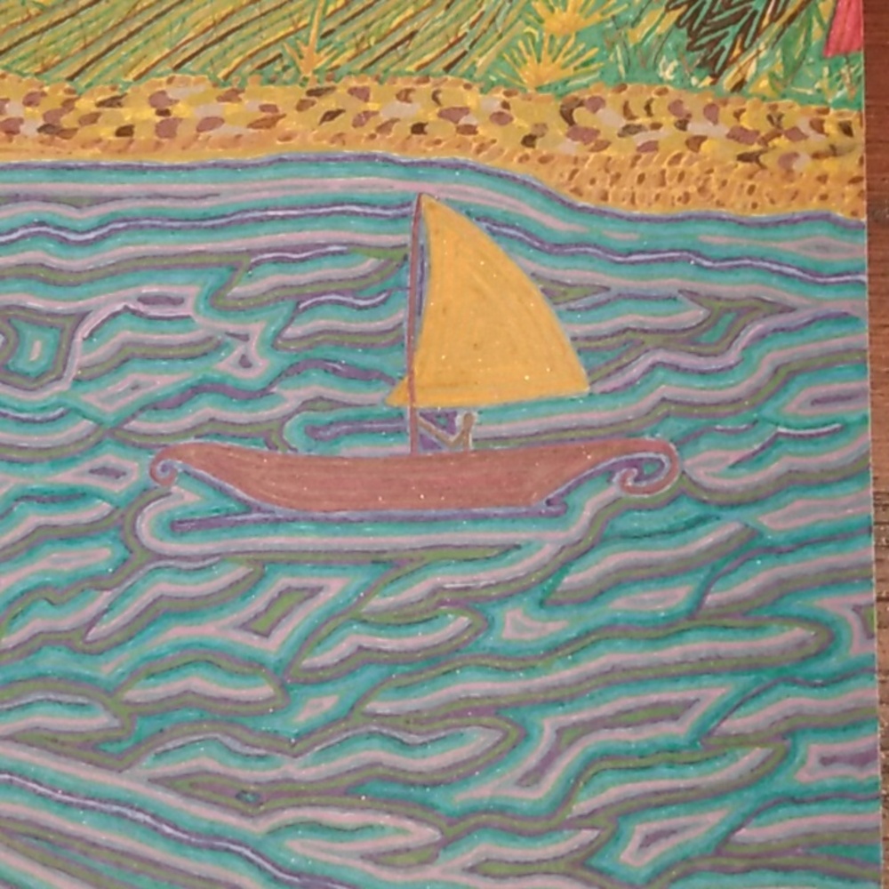 Handmade New One of a Kind Gell Pen Scenic Sailboat Nature Art Card 10x7 Inches - Picture 6 of 16